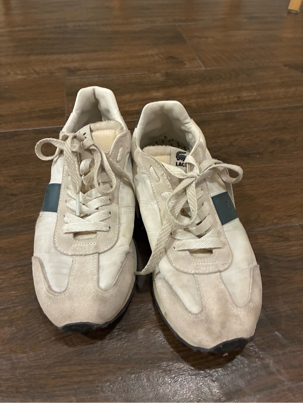 Lacoste Beige Sneakers with Navy Side Stripe